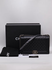 CHANEL Boy Flap Bag 28 Calfskin - Black with Silver Hardware [Series 20]