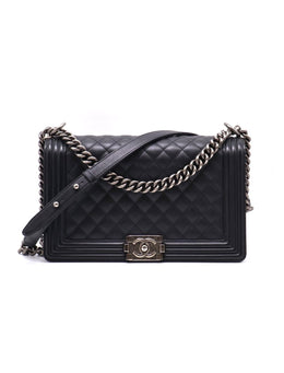 CHANEL Boy Flap Bag 28 Calfskin - Black with Silver Hardware [Series 20]