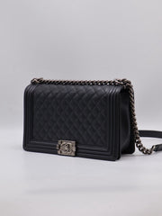 CHANEL Boy Flap Bag 28 Calfskin - Black with Silver Hardware [Series 20]