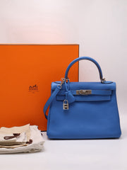 HERMES Kelly 28 - Bleu Zellige with Palladium Hardware [🄾]