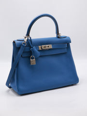 HERMES Kelly 28 - Bleu Zellige with Palladium Hardware [🄾]