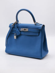 HERMES Kelly 28 - Bleu Zellige with Palladium Hardware [🄾]
