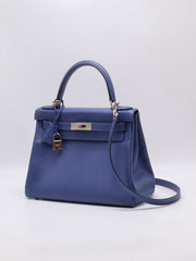 HERMES Kelly 28 - Bleu Brighton/Capucine with Palladium Hardware [C]