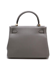 HERMES Kelly 28 -  Gris Mouette with Gold Hardware