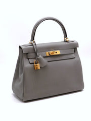 HERMES Kelly 28 -  Gris Mouette with Gold Hardware