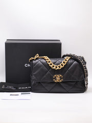 CHANEL 19 Quilted Lambskin Flap Bag 30 - Black with Gold Hardware [Series 28]