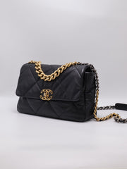 CHANEL 19 Quilted Lambskin Flap Bag 30 - Black with Gold Hardware [Series 28]