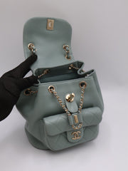 CHANEL Duma Calfskin Backpack Small - Light Green with Gold Hardware