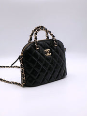 CHANEL 24B Shiny Lambskin Shell Bag - Black with Gold Hardware