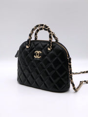 CHANEL 24B Shiny Lambskin Shell Bag - Black with Gold Hardware