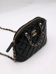 CHANEL 24B Shiny Lambskin Shell Bag - Black with Gold Hardware