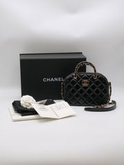 CHANEL 24B Shiny Lambskin Shell Bag - Black with Gold Hardware