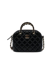 CHANEL 24B Shiny Lambskin Shell Bag - Black with Gold Hardware