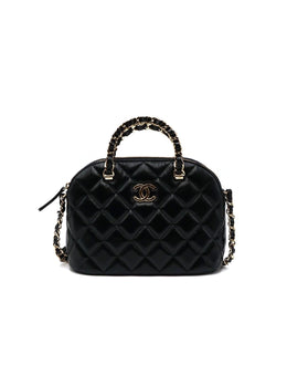 CHANEL 24B Shiny Lambskin Shell Bag - Black with Gold Hardware