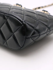 CHANEL 24B Shiny Lambskin Shell Bag - Black with Gold Hardware