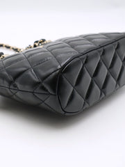 CHANEL 24B Shiny Lambskin Shell Bag - Black with Gold Hardware