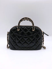 CHANEL 24B Shiny Lambskin Shell Bag - Black with Gold Hardware