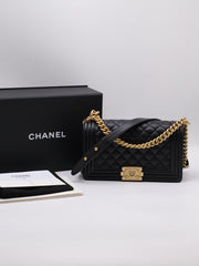 CHANEL Boy Flap Bag 25 Grained Calfskin - Black with Gold Hardware