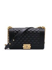 CHANEL Boy Flap Bag 25 Grained Calfskin - Black with Gold Hardware