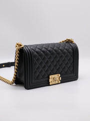 CHANEL Boy Flap Bag 25 Grained Calfskin - Black with Gold Hardware