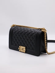 CHANEL Boy Flap Bag 25 Grained Calfskin - Black with Gold Hardware