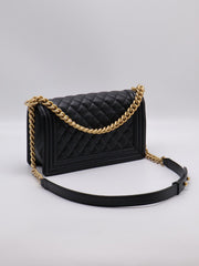 CHANEL Boy Flap Bag 25 Grained Calfskin - Black with Gold Hardware