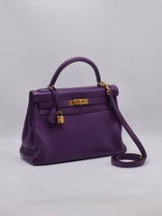 HERMES Kelly 32 - Ultraviolet with Gold Hardware [🄿]