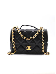 CHANEL 25A Grained Calfskin Backpack - Black with Gold Hardware