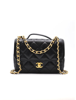 CHANEL 25A Grained Calfskin Backpack - Black with Gold Hardware
