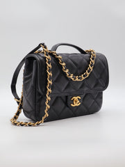 CHANEL 25A Grained Calfskin Backpack - Black with Gold Hardware