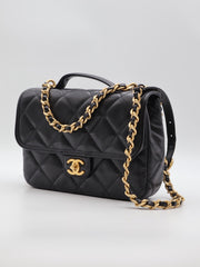 CHANEL 25A Grained Calfskin Backpack - Black with Gold Hardware