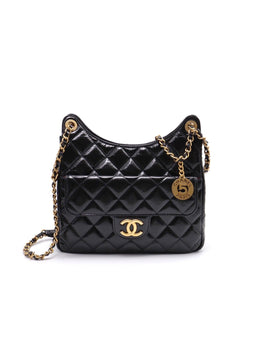 CHANEL Quilted Calfskin Medium Wavy CC Hobo Bag – Black with Gold Hardware