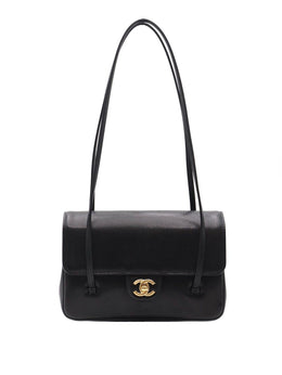 CHANEL 26P Preppy Coco Grained Calfskin Shoulder Bag Small - Black / Gold