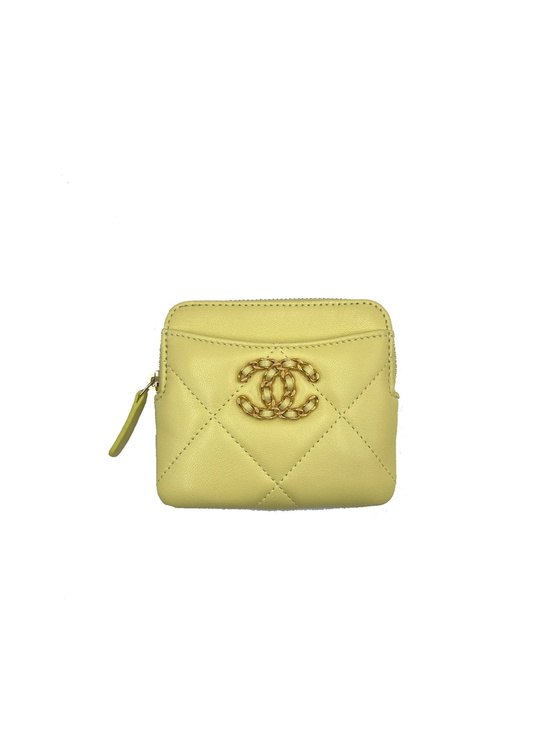 CHANEL 19 Zipper Coin Card Holder Wallet - Yellow