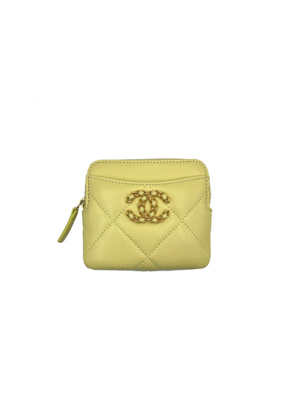 CHANEL 19 Zipper Coin Card Holder Wallet - Yellow