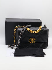 CHANEL 19 Quilted Lambskin Flap Bag 26 - Black with Gold Hardware