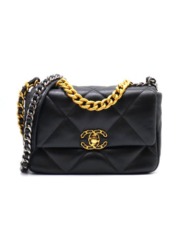 CHANEL 19 Quilted Lambskin Flap Bag 26 - Black with Gold Hardware