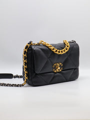 CHANEL 19 Quilted Lambskin Flap Bag 26 - Black with Gold Hardware