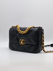CHANEL 19 Quilted Lambskin Flap Bag 26 - Black with Gold Hardware