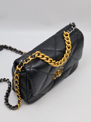 CHANEL 19 Quilted Lambskin Flap Bag 26 - Black with Gold Hardware