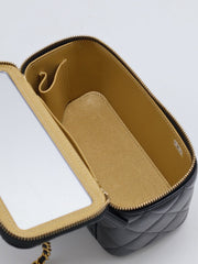 CHANEL Lambskin Pearl Crush Long Vanity Case - Black with Gold Hardware