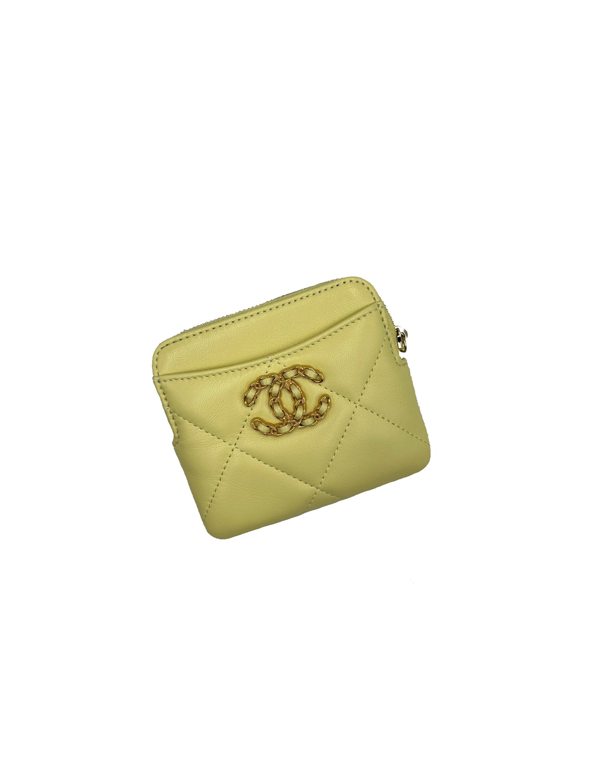 CHANEL 19 Zipper Coin Card Holder Wallet - Yellow