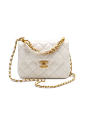 CHANEL 24P Caviar Mini Square Flap Bag with Pearl Top Handle – White with Gold Hardware