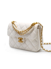 CHANEL 24P Caviar Mini Square Flap Bag with Pearl Top Handle – White with Gold Hardware