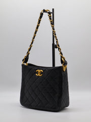CHANEL 24S Hobo Shoulder Bag - Black with Gold Hardware