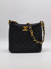 CHANEL 24S Hobo Shoulder Bag - Black with Gold Hardware