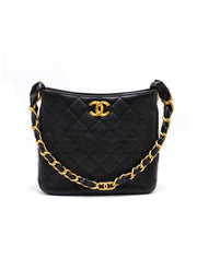 CHANEL 24S Hobo Shoulder Bag - Black with Gold Hardware