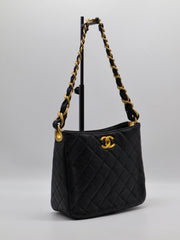 CHANEL 24S Hobo Shoulder Bag - Black with Gold Hardware
