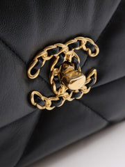 CHANEL 19 Quilted Lambskin Flap Bag 26 - Black with Gold Hardware