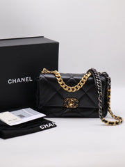 CHANEL 19 Quilted Lambskin Flap Bag 26 - Black with Gold Hardware